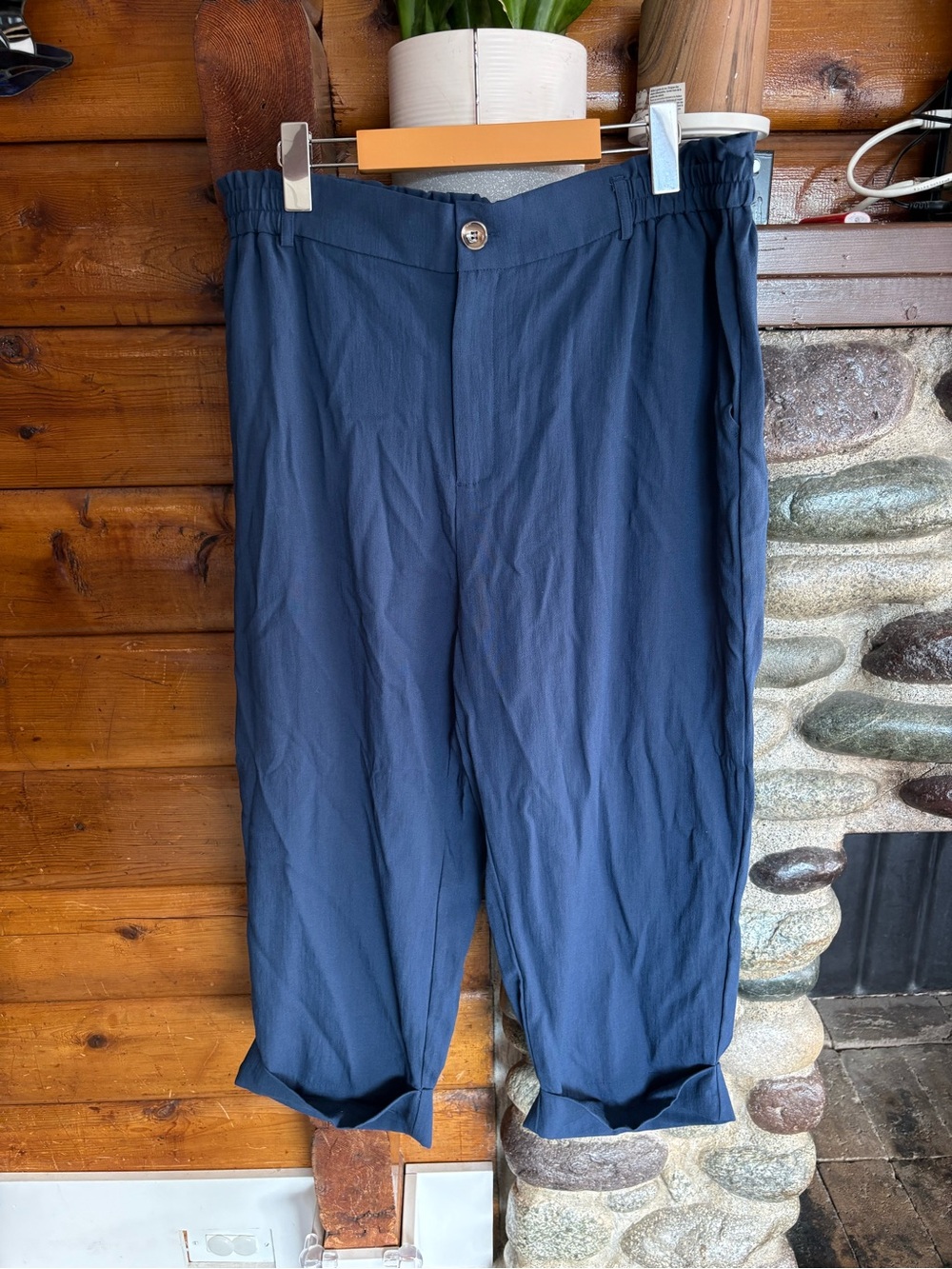 NWT Halara High Waisted Linen Look Cropped Pants Navy XL